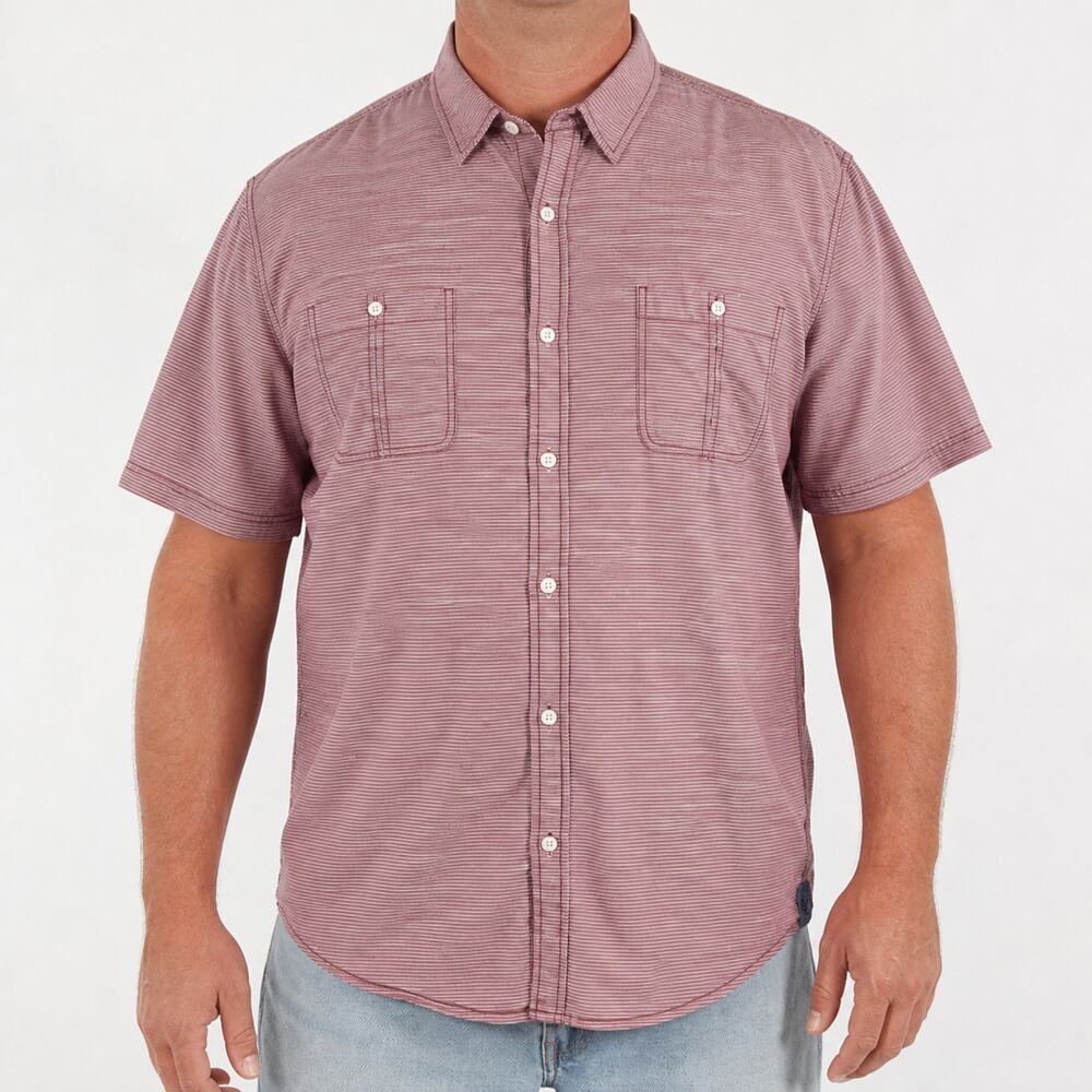 Coastal Shirt Men 2XL Red White Cotton Short Sleeve Regular Fit Pockets